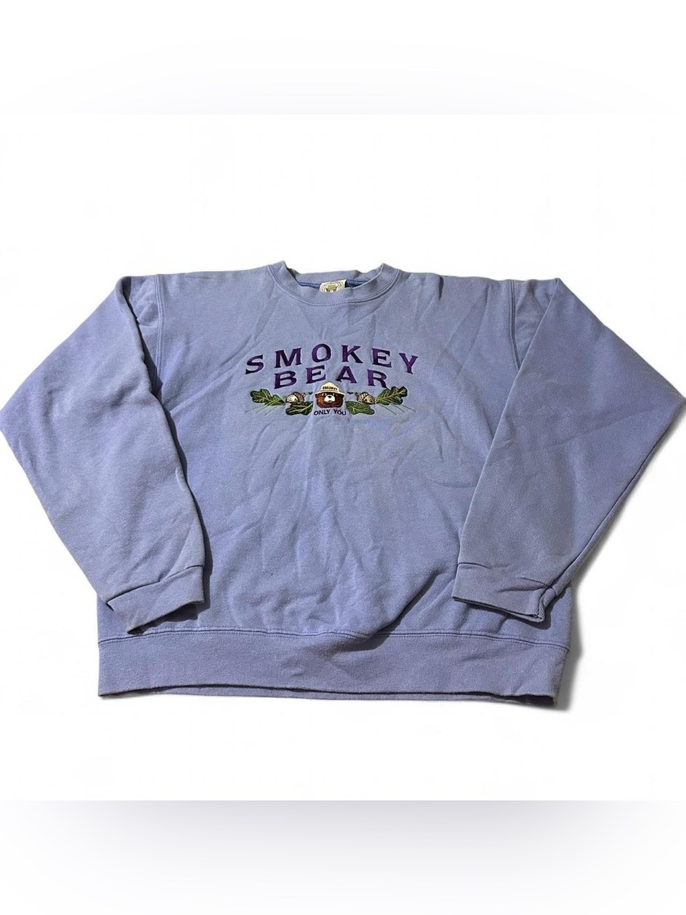 Vintage 90s Smokey Bear Embroidered Light Purple Sweatshirt Size Medium
